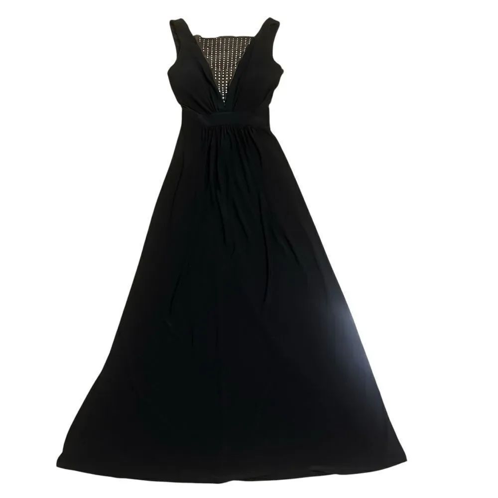 B. Darlin Elegant Black Studded Mesh Accent Sleeveless Maxi long Dress Size 3/4